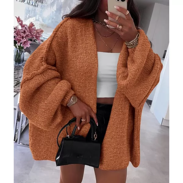 PRETTYGARDEN Womens Oversized Cardigan Sweaters 2024 Fall Long Lantern Sleeve Knit Open Front Lightweight SweaterBrick Red