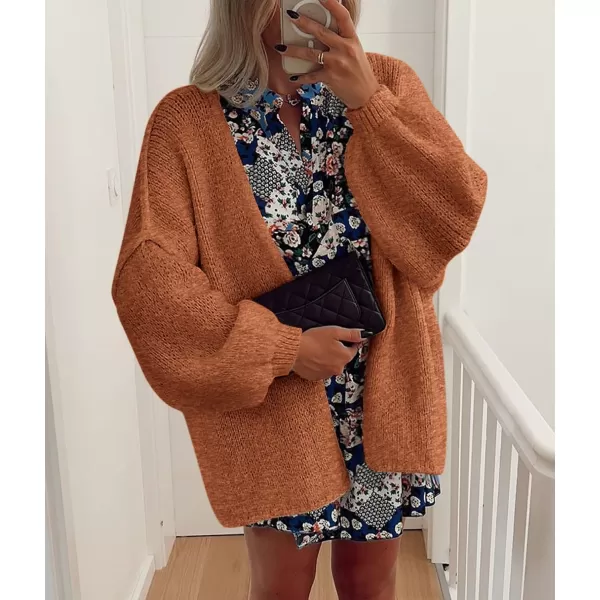 PRETTYGARDEN Womens Oversized Cardigan Sweaters 2024 Fall Long Lantern Sleeve Knit Open Front Lightweight SweaterBrick Red