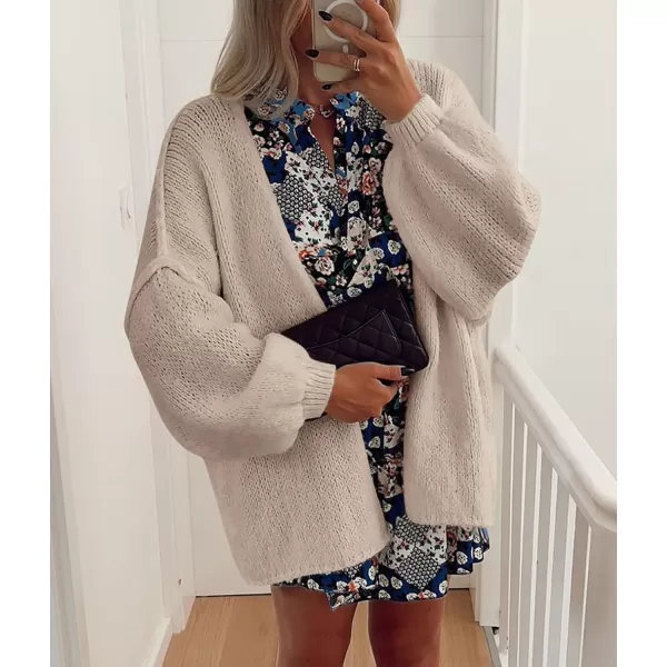 PRETTYGARDEN Womens Oversized Cardigan Sweaters 2024 Fall Long Lantern Sleeve Knit Open Front Lightweight SweaterGrey Beige