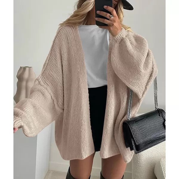 PRETTYGARDEN Womens Oversized Cardigan Sweaters 2024 Fall Long Lantern Sleeve Knit Open Front Lightweight SweaterGrey Beige