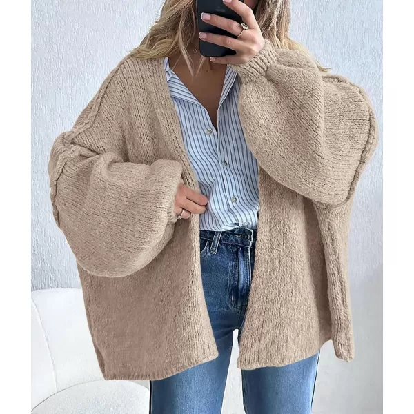 PRETTYGARDEN Womens Oversized Cardigan Sweaters 2024 Fall Long Lantern Sleeve Knit Open Front Lightweight SweaterGrey Beige