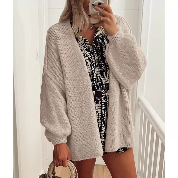 PRETTYGARDEN Womens Oversized Cardigan Sweaters 2024 Fall Long Lantern Sleeve Knit Open Front Lightweight SweaterGrey Beige