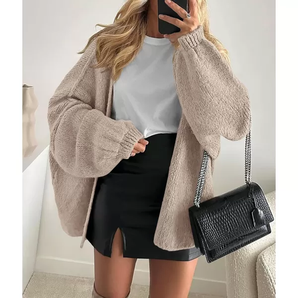 PRETTYGARDEN Womens Oversized Cardigan Sweaters 2024 Fall Long Lantern Sleeve Knit Open Front Lightweight SweaterGrey Beige