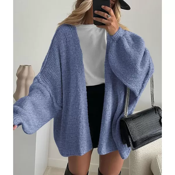 PRETTYGARDEN Womens Oversized Cardigan Sweaters 2024 Fall Long Lantern Sleeve Knit Open Front Lightweight SweaterHaze Blue