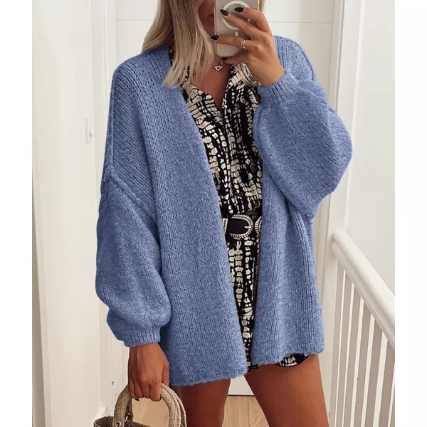 PRETTYGARDEN Womens Oversized Cardigan Sweaters 2024 Fall Long Lantern Sleeve Knit Open Front Lightweight SweaterHaze Blue