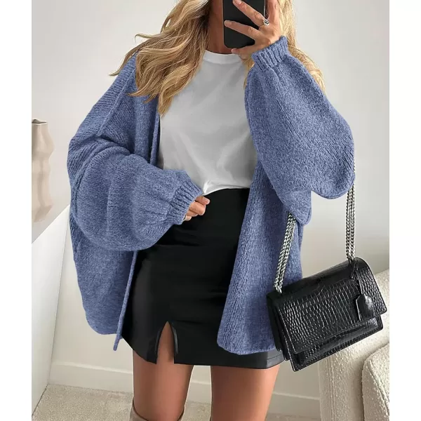 PRETTYGARDEN Womens Oversized Cardigan Sweaters 2024 Fall Long Lantern Sleeve Knit Open Front Lightweight SweaterHaze Blue