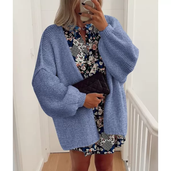 PRETTYGARDEN Womens Oversized Cardigan Sweaters 2024 Fall Long Lantern Sleeve Knit Open Front Lightweight SweaterHaze Blue
