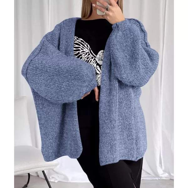 PRETTYGARDEN Womens Oversized Cardigan Sweaters 2024 Fall Long Lantern Sleeve Knit Open Front Lightweight SweaterHaze Blue