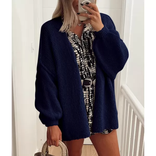 PRETTYGARDEN Womens Oversized Cardigan Sweaters 2024 Fall Long Lantern Sleeve Knit Open Front Lightweight SweaterNavy