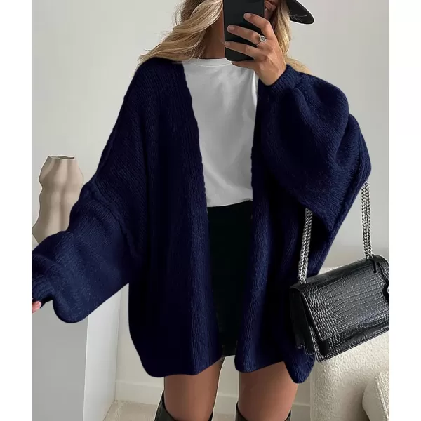 PRETTYGARDEN Womens Oversized Cardigan Sweaters 2024 Fall Long Lantern Sleeve Knit Open Front Lightweight SweaterNavy
