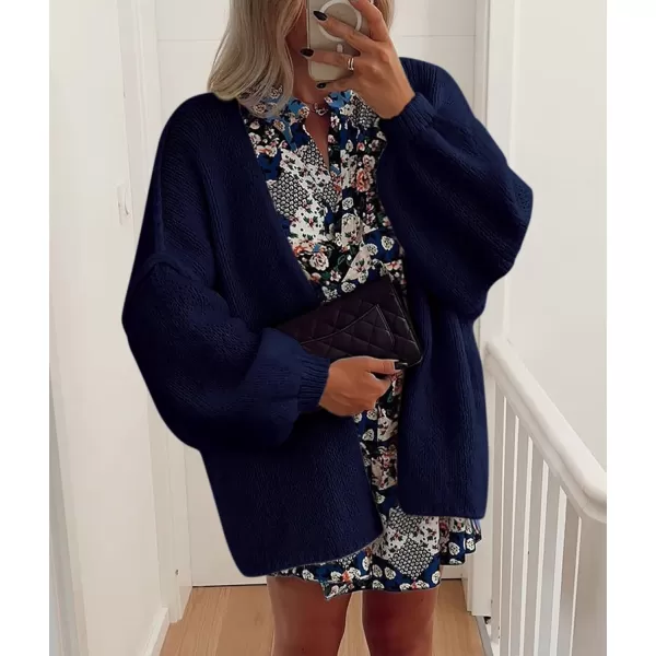 PRETTYGARDEN Womens Oversized Cardigan Sweaters 2024 Fall Long Lantern Sleeve Knit Open Front Lightweight SweaterNavy