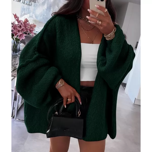 PRETTYGARDEN Womens Oversized Cardigan Sweaters 2024 Fall Long Lantern Sleeve Knit Open Front Lightweight SweaterSpinach Green