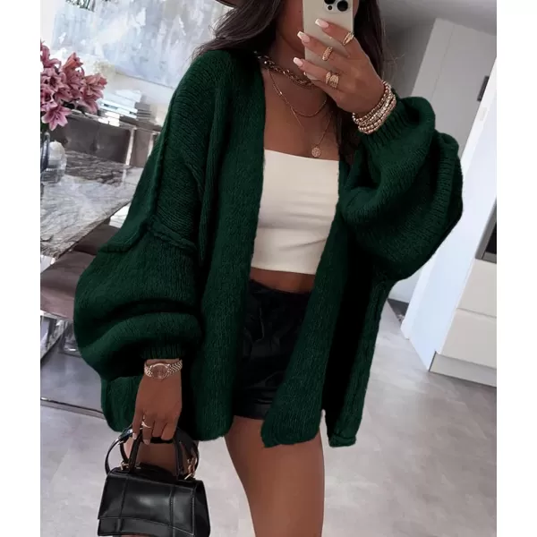 PRETTYGARDEN Womens Oversized Cardigan Sweaters 2024 Fall Long Lantern Sleeve Knit Open Front Lightweight SweaterSpinach Green