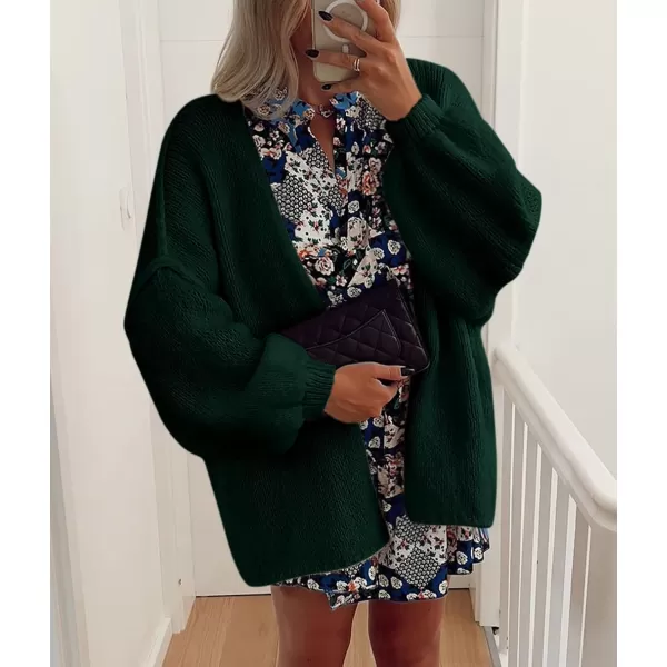 PRETTYGARDEN Womens Oversized Cardigan Sweaters 2024 Fall Long Lantern Sleeve Knit Open Front Lightweight SweaterSpinach Green