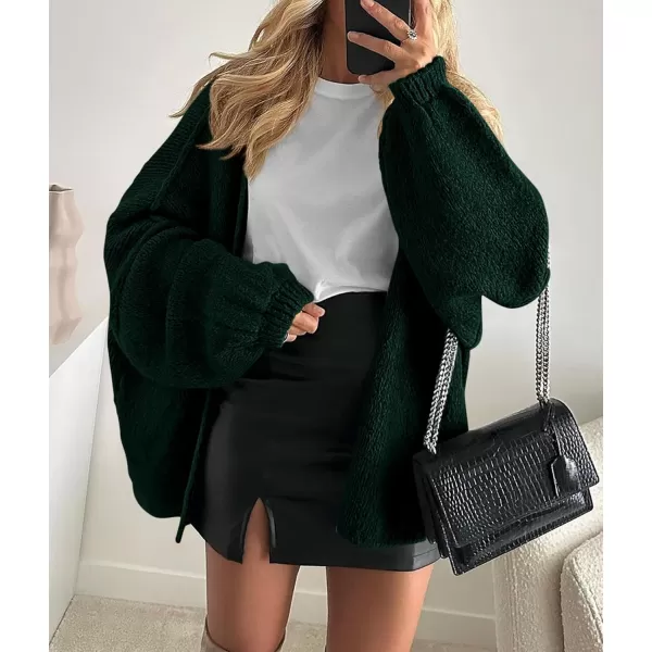 PRETTYGARDEN Womens Oversized Cardigan Sweaters 2024 Fall Long Lantern Sleeve Knit Open Front Lightweight SweaterSpinach Green