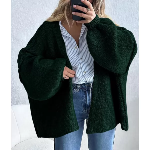 PRETTYGARDEN Womens Oversized Cardigan Sweaters 2024 Fall Long Lantern Sleeve Knit Open Front Lightweight SweaterSpinach Green
