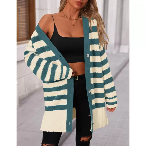 PRETTYGARDEN Womens Striped Cardigan Sweaters Long Sleeve Button Down Chunky Knit Oversized Fall Sweater CoatStriped Beige Blue Green