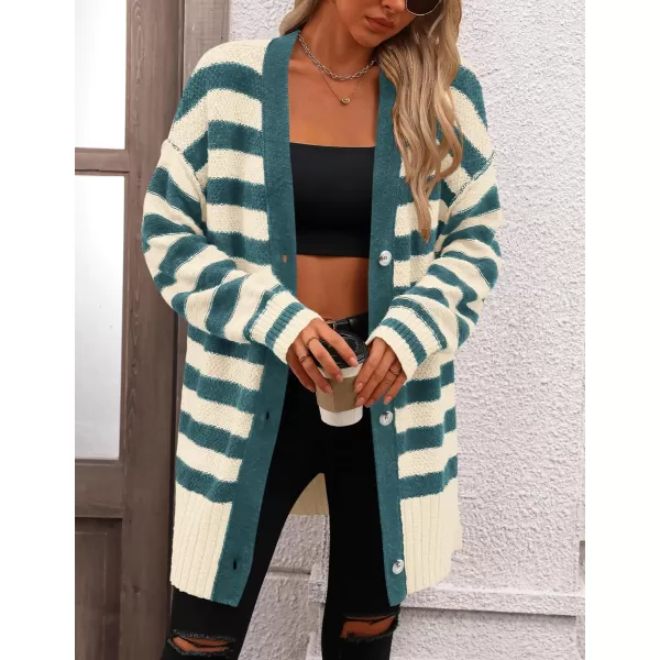 PRETTYGARDEN Womens Striped Cardigan Sweaters Long Sleeve Button Down Chunky Knit Oversized Fall Sweater CoatStriped Beige Blue Green