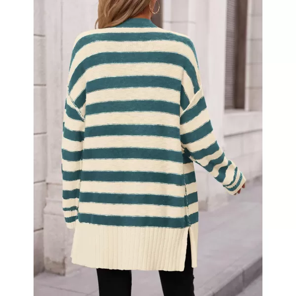 PRETTYGARDEN Womens Striped Cardigan Sweaters Long Sleeve Button Down Chunky Knit Oversized Fall Sweater CoatStriped Beige Blue Green