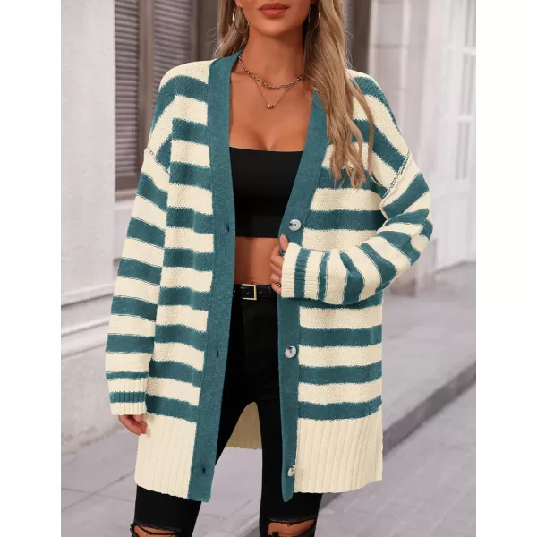 PRETTYGARDEN Womens Striped Cardigan Sweaters Long Sleeve Button Down Chunky Knit Oversized Fall Sweater CoatStriped Beige Blue Green