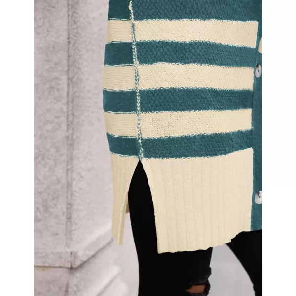 PRETTYGARDEN Womens Striped Cardigan Sweaters Long Sleeve Button Down Chunky Knit Oversized Fall Sweater CoatStriped Beige Blue Green