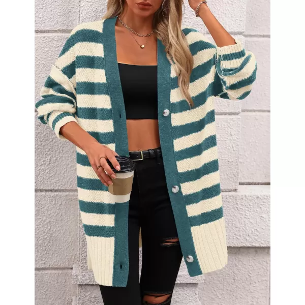 PRETTYGARDEN Womens Striped Cardigan Sweaters Long Sleeve Button Down Chunky Knit Oversized Fall Sweater CoatStriped Beige Blue Green
