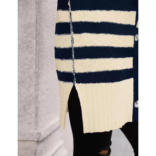 PRETTYGARDEN Womens Striped Cardigan Sweaters Long Sleeve Button Down Chunky Knit Oversized Fall Sweater CoatStriped Beige Navy