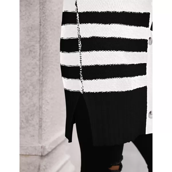 PRETTYGARDEN Womens Striped Cardigan Sweaters Long Sleeve Button Down Chunky Knit Oversized Fall Sweater CoatStriped Black White