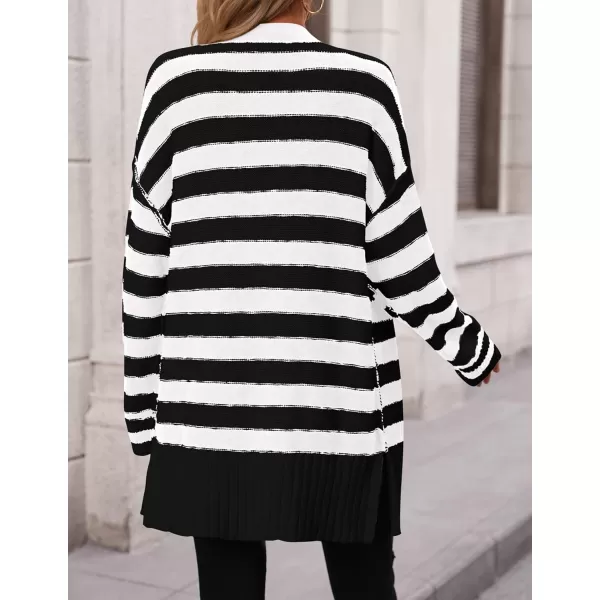 PRETTYGARDEN Womens Striped Cardigan Sweaters Long Sleeve Button Down Chunky Knit Oversized Fall Sweater CoatStriped Black White