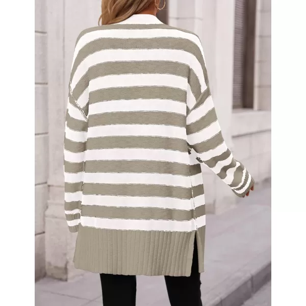 PRETTYGARDEN Womens Striped Cardigan Sweaters Long Sleeve Button Down Chunky Knit Oversized Fall Sweater CoatStriped Grey White