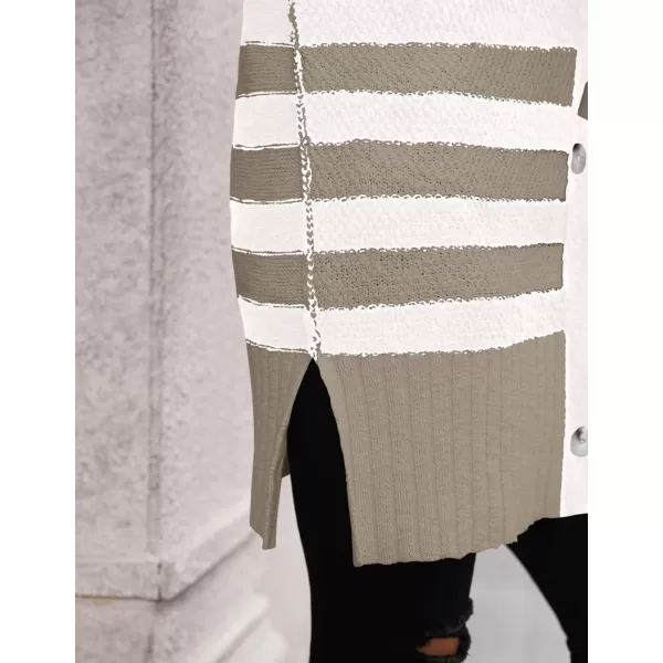 PRETTYGARDEN Womens Striped Cardigan Sweaters Long Sleeve Button Down Chunky Knit Oversized Fall Sweater CoatStriped Grey White