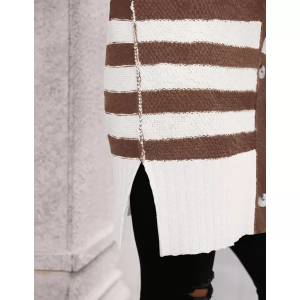 PRETTYGARDEN Womens Striped Cardigan Sweaters Long Sleeve Button Down Chunky Knit Oversized Fall Sweater CoatStriped White Coffee