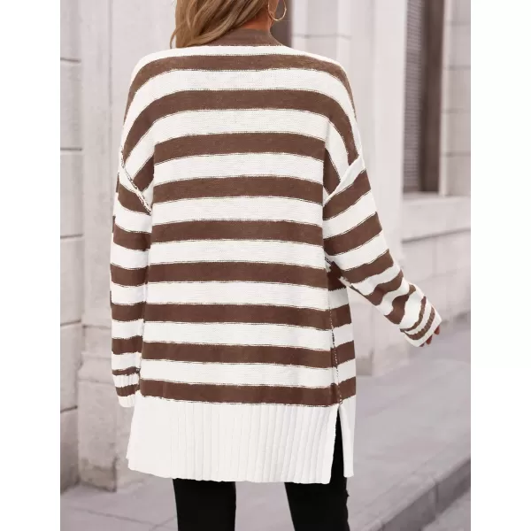 PRETTYGARDEN Womens Striped Cardigan Sweaters Long Sleeve Button Down Chunky Knit Oversized Fall Sweater CoatStriped White Coffee