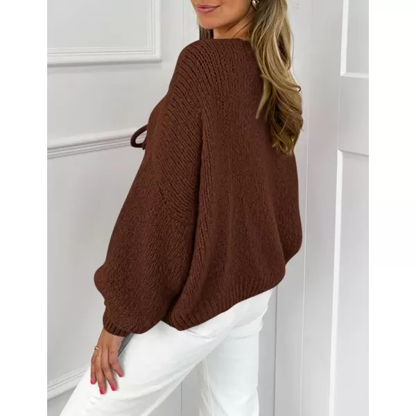 PRETTYGARDEN Womens Tie Front Bow Cardigan Sweaters Chunky Knit Long Puff Sleeve Trendy Fall Winter Jacket CoatsCaramel