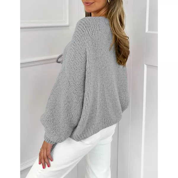 PRETTYGARDEN Womens Tie Front Bow Cardigan Sweaters Chunky Knit Long Puff Sleeve Trendy Fall Winter Jacket CoatsLight Grey