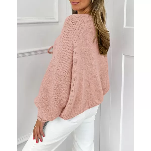 PRETTYGARDEN Womens Tie Front Bow Cardigan Sweaters Chunky Knit Long Puff Sleeve Trendy Fall Winter Jacket CoatsPink