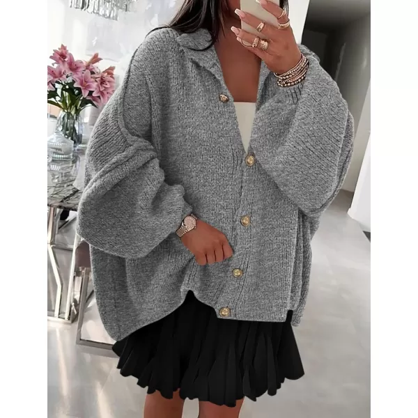 PRETTYGARDEN Womens Winter Button Down Cardigan Sweaters Mock Neck Lantern Long Sleeve Chunky Knit Jacket Trendy OuterwearGrey
