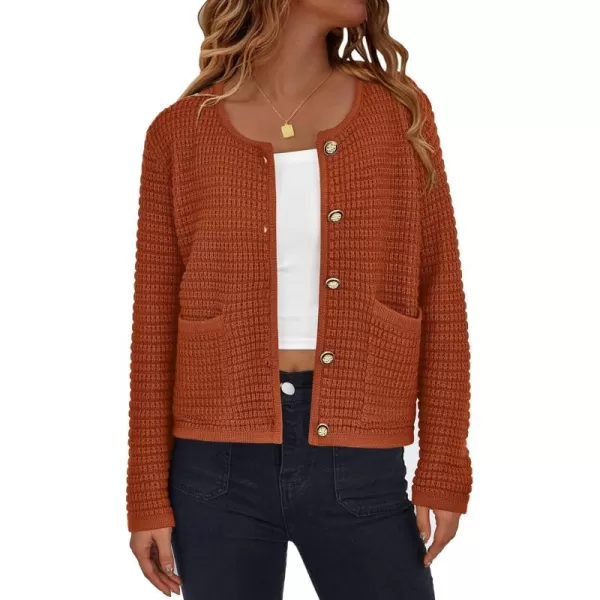 PRETTYGARDEN Open Front Cardigan Sweaters for Women Button Down Long Sleeve Casual Cute Knitted Shirts with PocketsCaramel