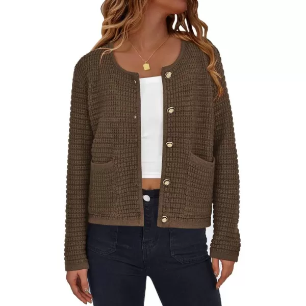 PRETTYGARDEN Open Front Cardigan Sweaters for Women Button Down Long Sleeve Casual Cute Knitted Shirts with PocketsCoffee