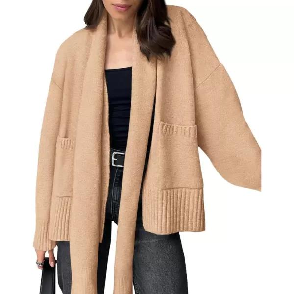 PRETTYGARDEN Womens Fall Fashion Knit Cardigan Sweaters Long Sleeve V Neck Open Front Sweater Jacket with ScarfApricot