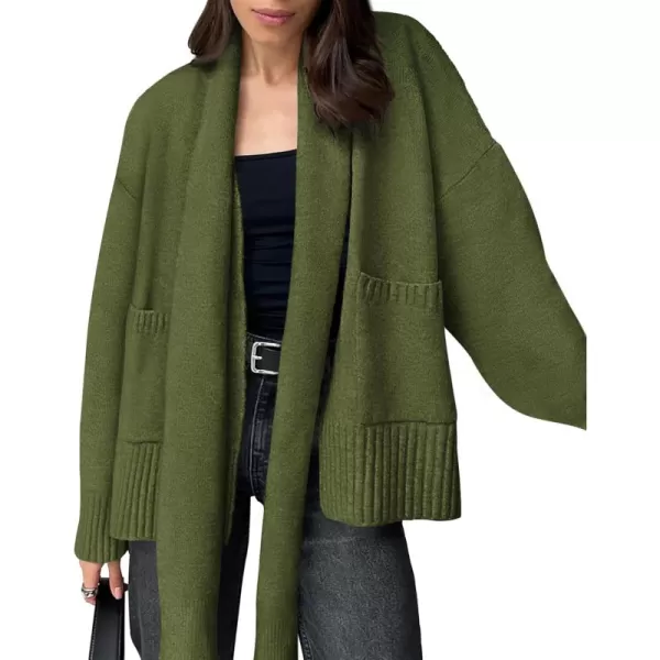 PRETTYGARDEN Womens Fall Fashion Knit Cardigan Sweaters Long Sleeve V Neck Open Front Sweater Jacket with ScarfArmy Green