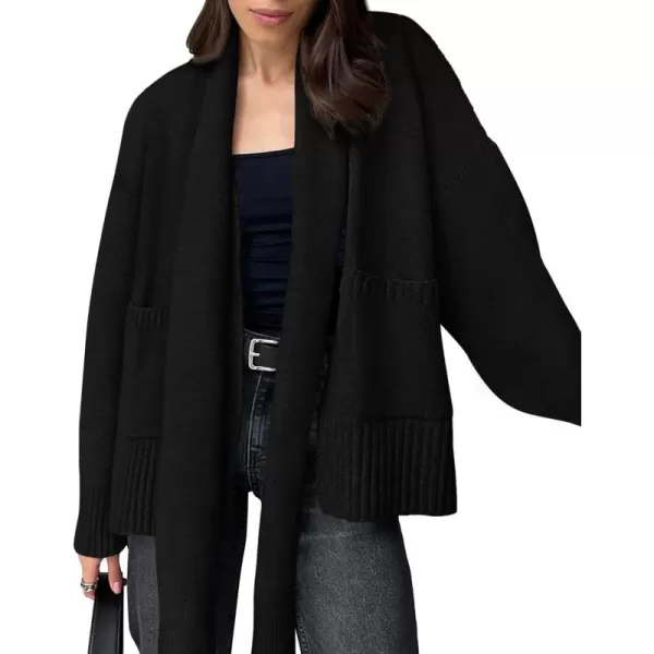 PRETTYGARDEN Womens Fall Fashion Knit Cardigan Sweaters Long Sleeve V Neck Open Front Sweater Jacket with ScarfBlack