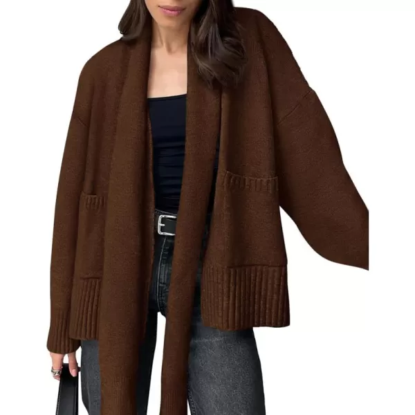 PRETTYGARDEN Womens Fall Fashion Knit Cardigan Sweaters Long Sleeve V Neck Open Front Sweater Jacket with ScarfDark Coffee