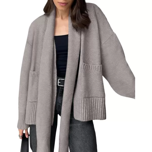 PRETTYGARDEN Womens Fall Fashion Knit Cardigan Sweaters Long Sleeve V Neck Open Front Sweater Jacket with ScarfLight Grey