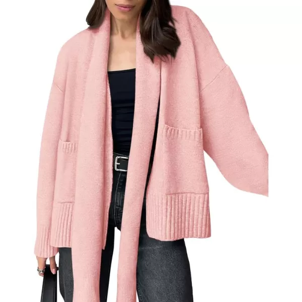 PRETTYGARDEN Womens Fall Fashion Knit Cardigan Sweaters Long Sleeve V Neck Open Front Sweater Jacket with ScarfLight Pink