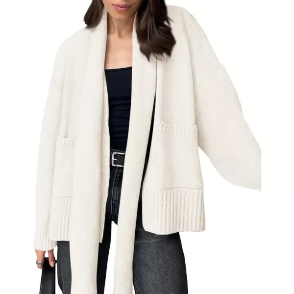 PRETTYGARDEN Womens Fall Fashion Knit Cardigan Sweaters Long Sleeve V Neck Open Front Sweater Jacket with ScarfWhite