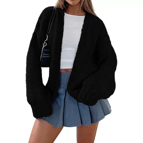 PRETTYGARDEN Womens Fall Open Front Cardigan Sweaters Long Sleeve Loose Fit Chunky Knit Outerwear Trendy Casual OutfitsBlack