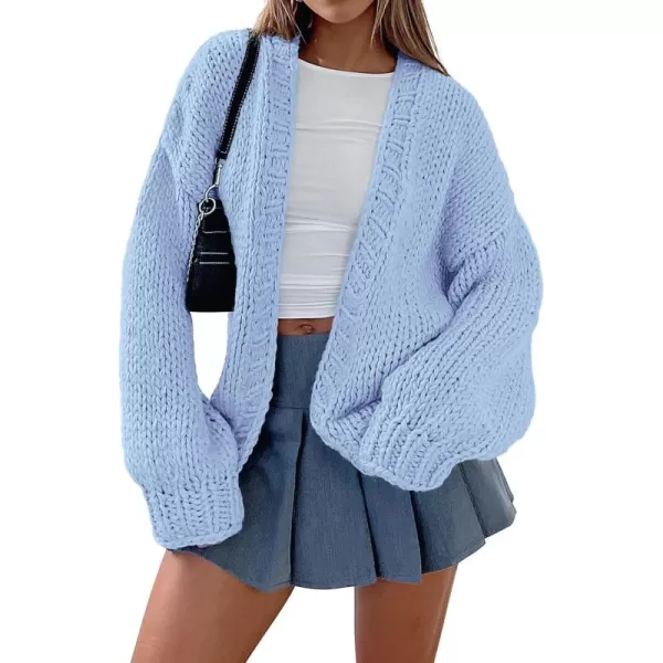 PRETTYGARDEN Womens Fall Open Front Cardigan Sweaters Long Sleeve Loose Fit Chunky Knit Outerwear Trendy Casual OutfitsLight Blue