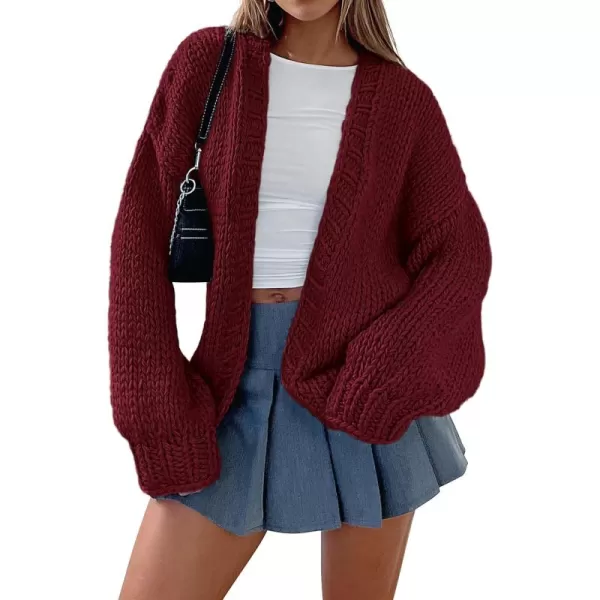 PRETTYGARDEN Womens Fall Open Front Cardigan Sweaters Long Sleeve Loose Fit Chunky Knit Outerwear Trendy Casual OutfitsWine Red