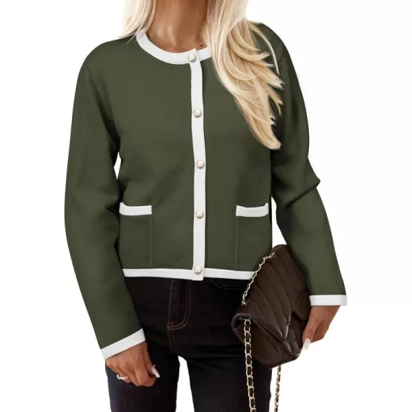 PRETTYGARDEN Womens Knit Cardigan Sweaters 2024 Fall Fashion Long Sleeve Button Down Shirts Tops BlouseArmy Green